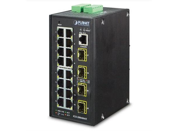 Planet Switch 16-p Gigabit 4xSFP Layer2+ Industri IP30 DIN 